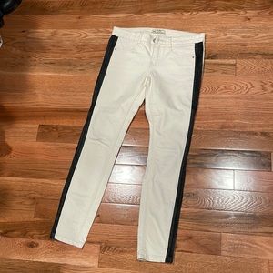 Free people white jeans with black leather edges